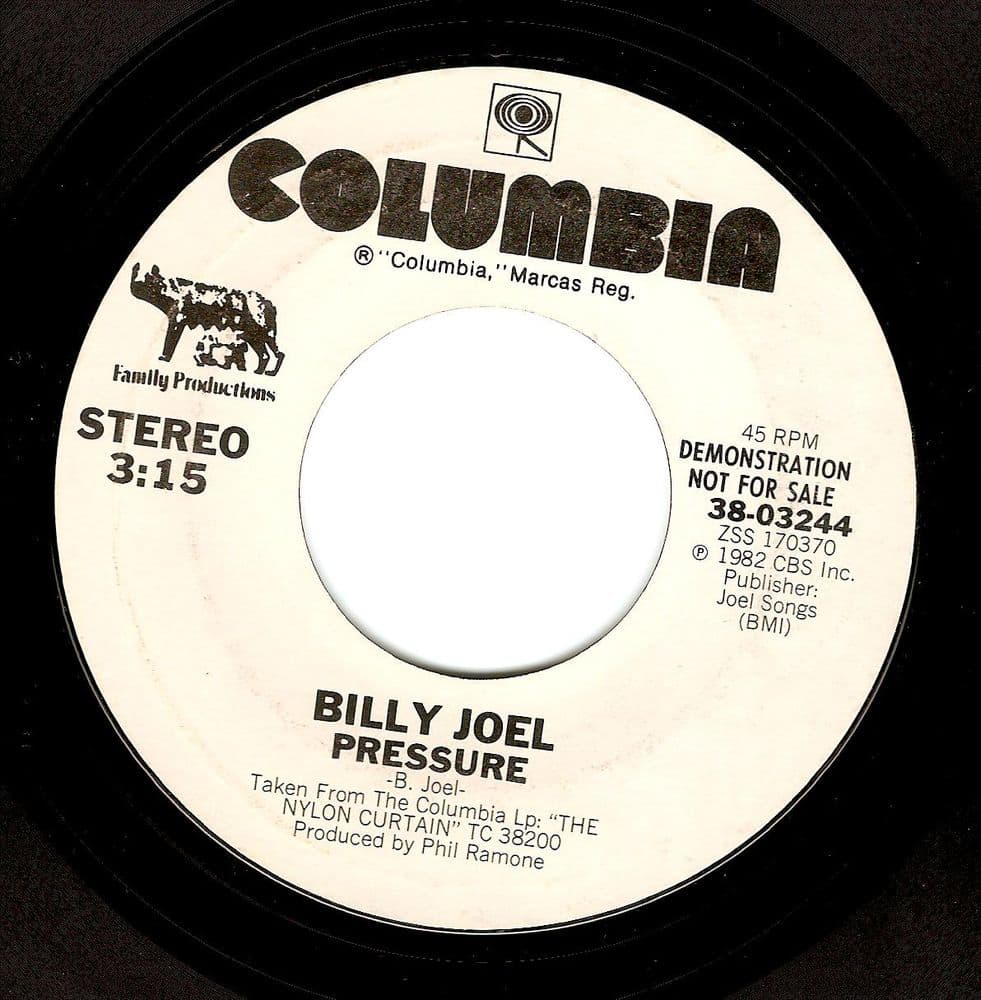 BILLY JOEL Pressure Vinyl Record 7 Inch US Columbia 1982 Demo