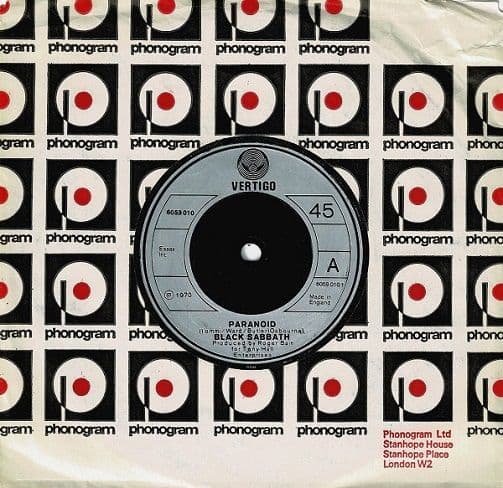 BLACK SABBATH Paranoid Vinyl Record 7 Inch Vertigo