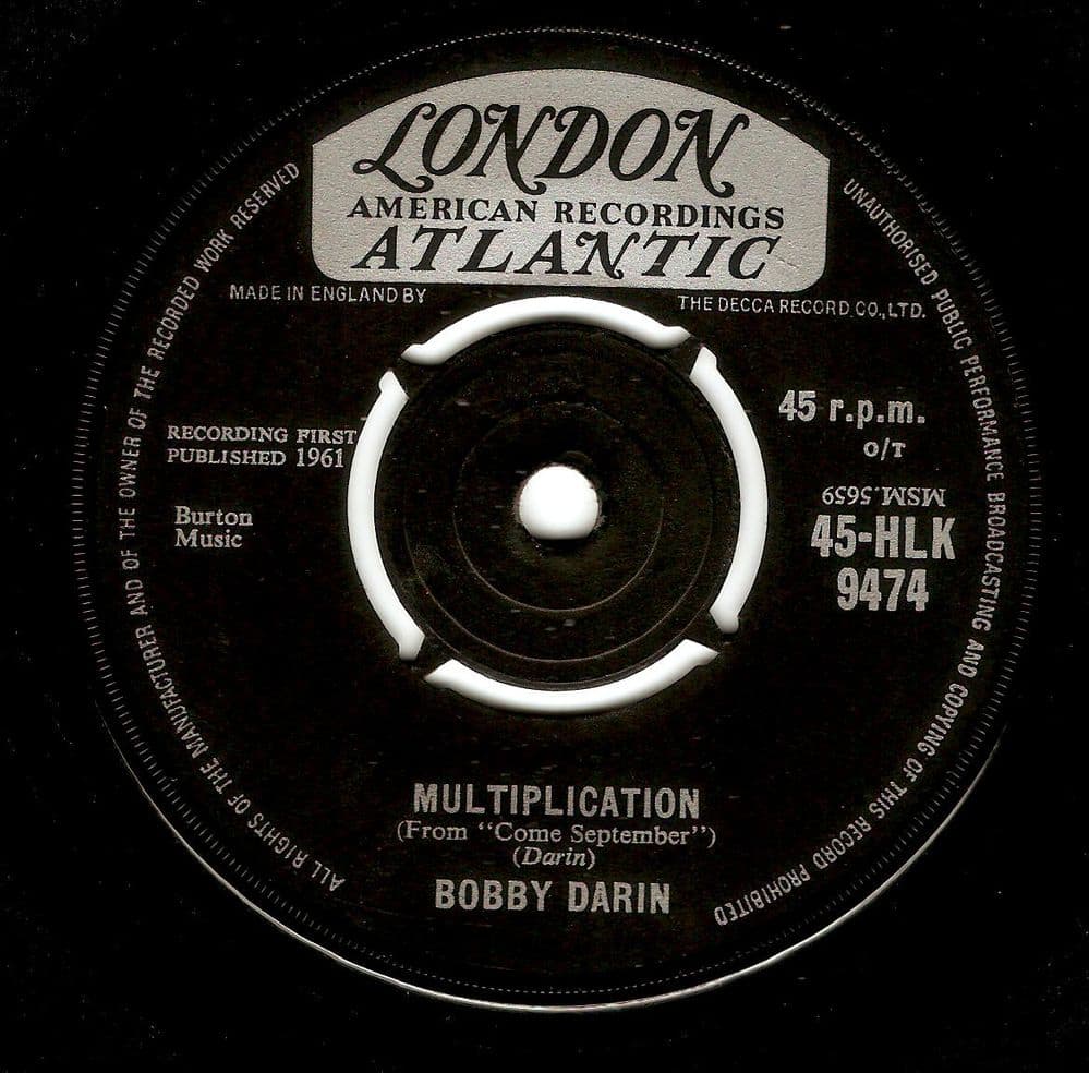 BOBBY DARIN Multiplication Vinyl Record 7 Inch London 1961