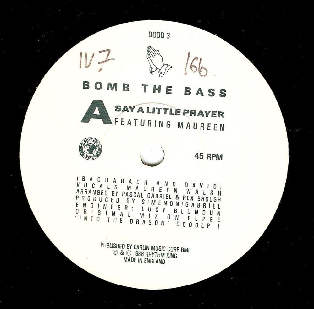 BOMB THE BASS FEAT. MAUREEN Say A Little Prayer Vinyl Record 7 Inch Rhythm King 1988.
