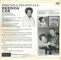 BRENDA LEE Brenda, That's All Vinyl Record LP Brunswick 1962