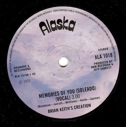 BRIAN KEITH'S CREATION Memories Of You (Soleado) Vinyl Record 7 Inch Alaska 1976