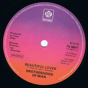 BROTHERHOOD OF MAN Beautiful Lover Vinyl Record 7 Inch Pye 1978..