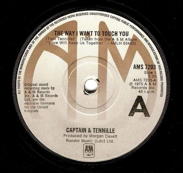 CAPTAIN AND TENNILLE The Way I Want To Touch You Vinyl Record 7 Inch A&M 1975