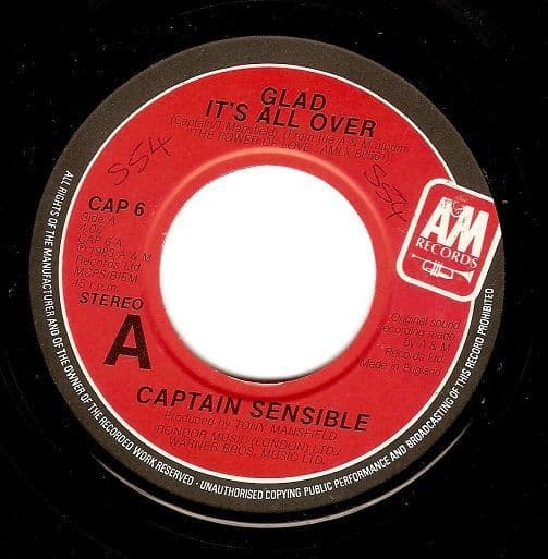 CAPTAIN SENSIBLE Glad It's All Over Vinyl Record 7 Inch A&M 1983