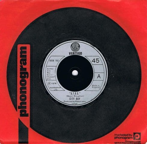 CITY BOY "5.7.0.5" Vinyl Record 7 Inch Vertigo 1978.