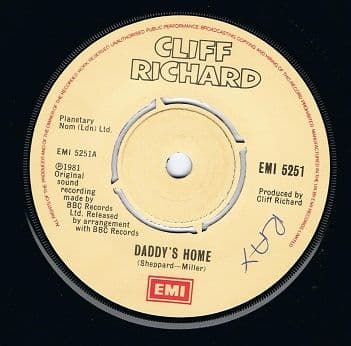 CLIFF RICHARD Daddy's Home 7" Single Vinyl Record 45rpm EMI 1981.