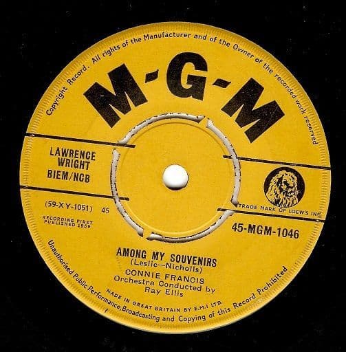 CONNIE FRANCIS Among My Souvenirs Vinyl Record 7 Inch MGM 1959