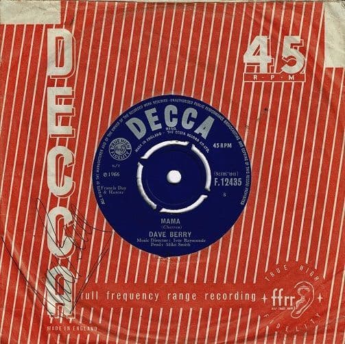 DAVE BERRY Mama Vinyl Record 7 Inch Decca 1966 Signed