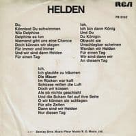 DAVID BOWIE Helden Vinyl Record 7 Inch German RCA Victor 1977