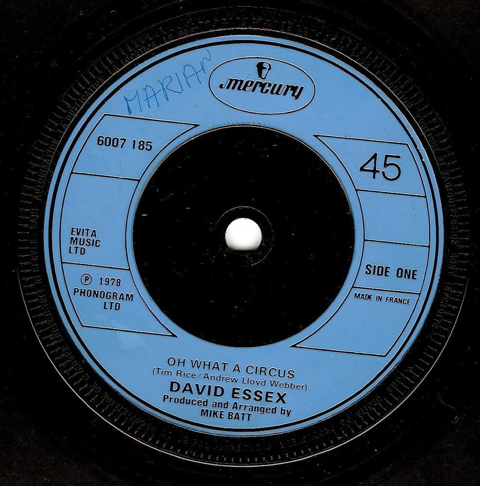 DAVID ESSEX Oh What A Circus Vinyl Record 7 Inch French Mercury 1978.