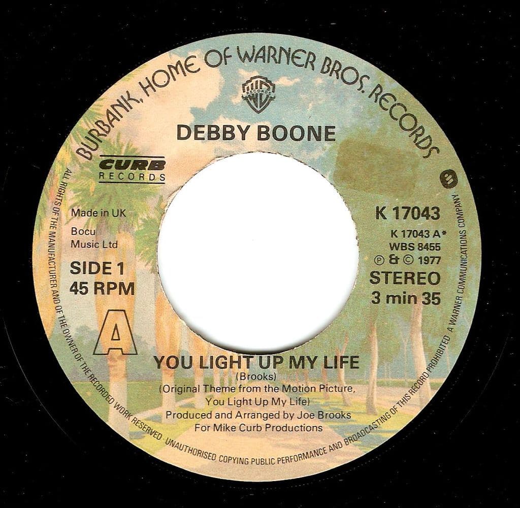 DEBBY BOONE You Light Up My Life Vinyl Record 7 Inch Warner Bros 1977