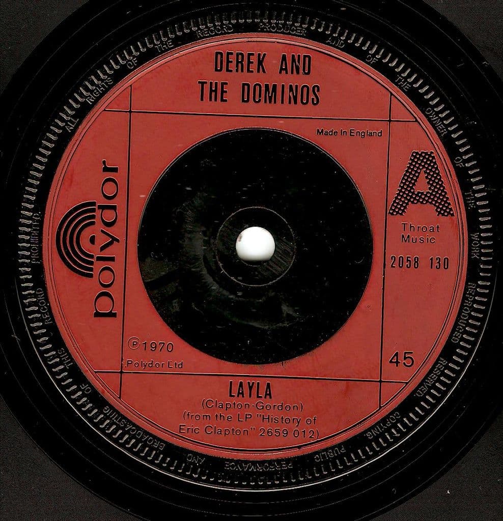 DEREK AND THE DOMINOS Layla Vinyl Record 7 Inch Polydor 1972 DEREK AND THE DOMINOS Layla Vinyl Record 7 Inch Polydor 1972