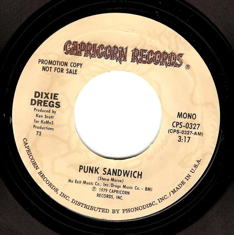 DIXIE DREGS Punk Sandwich Vinyl Record 7 Inch US Capricorn 1979 Promo