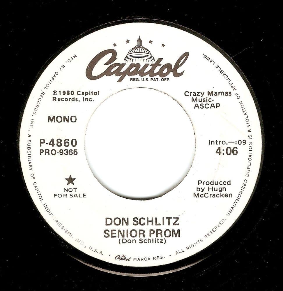 DON SCHLITZ Senior Prom Vinyl Record 7 Inch US Capitol 1980 Promo