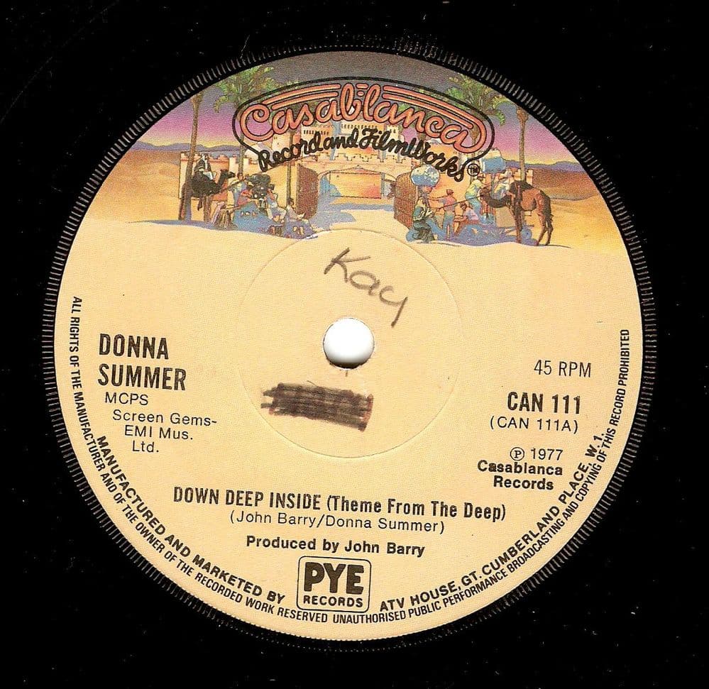 DONNA SUMMER Down Deep Inside (Theme From The Deep) Vinyl Record 7 Inch Casablanca 1977