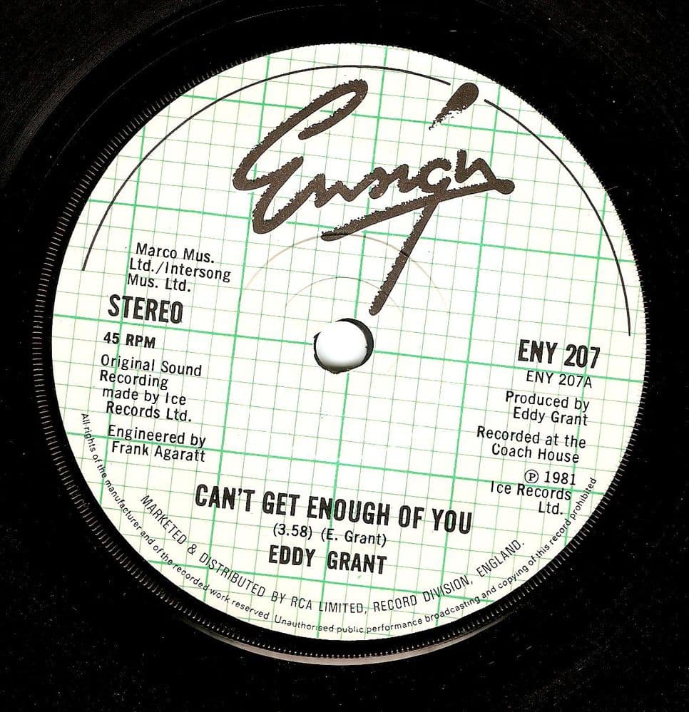 EDDY GRANT Can't Get Enough Of You Vinyl Record 7 Inch Ensign 1981.