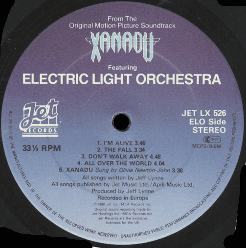ELECTRIC LIGHT ORCHESTRA ELO Xanadu Vinyl Record LP Jet 1980