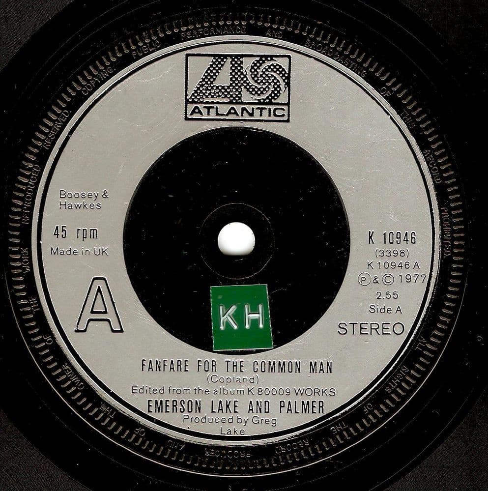 EMERSON, LAKE & PALMER (ELP) Fanfare For The Common Man Vinyl Record 7 Inch Atlantic 1977.
