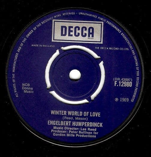 ENGELBERT HUMPERDINCK Winter World Of Love Vinyl Record 7 Inch Decca 1969