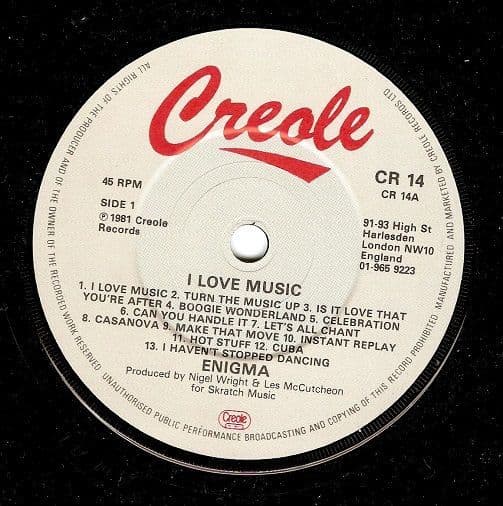 ENIGMA I Love Music Vinyl Record 7 Inch Creole 1981