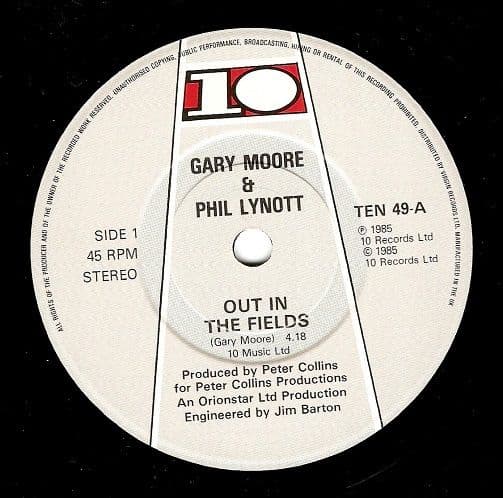 GARY MOORE AND PHIL LYNOTT Out In The Fields Vinyl Record 7 Inch 10 1985
