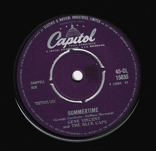 GENE VINCENT Summertime Vinyl Record 7 Inch Capitol 1958