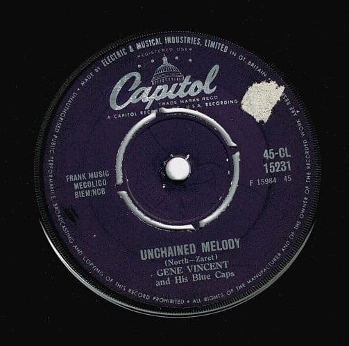 GENE VINCENT Unchained Melody Vinyl Record 7 Inch Capitol 1958