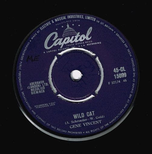 GENE VINCENT Wild Cat Vinyl Record 7 Inch Capitol 1959.