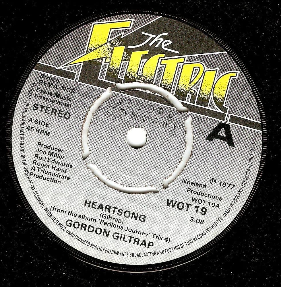 GORDON GILTRAP Heartsong Vinyl Record 7 Inch The Electric Record Company 1977