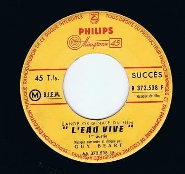 GUY BEART L'eau Vive 7" Single Vinyl Record 45rpm French Philips 1958