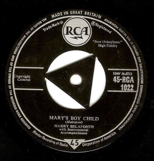 HARRY BELAFONTE Mary's Boy Child Vinyl Record 7 Inch RCA 1958