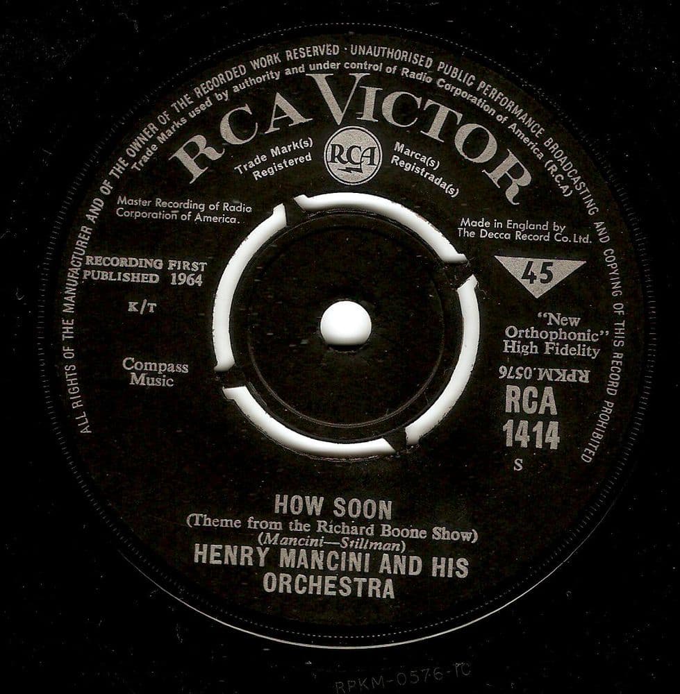 HENRY MANCINI How Soon Vinyl Record 7 Inch RCA Victor 1964