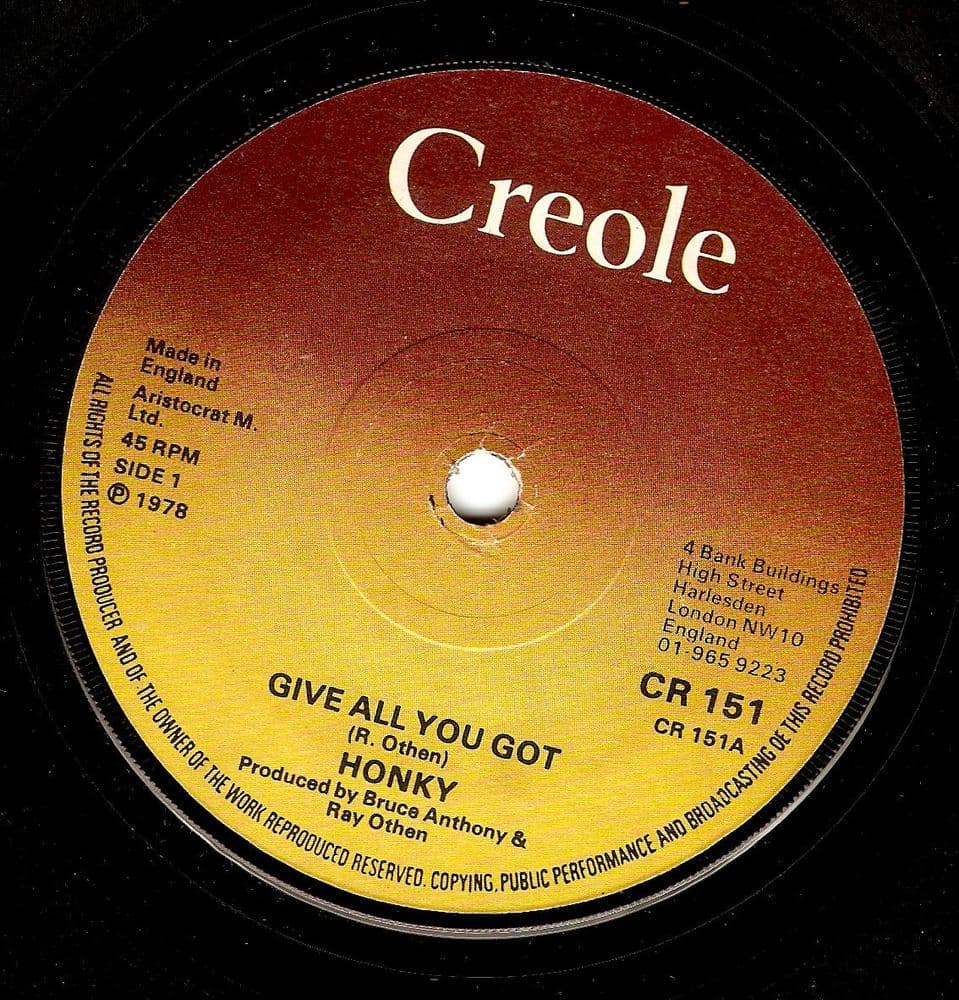 HONKY Give All You Got Vinyl Record 7 Inch Creole 1978