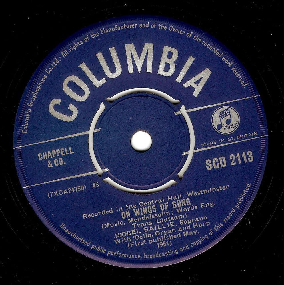 ISOBEL BAILLIE On Wings Of Song Vinyl Record 7 Inch Columbia 1959
