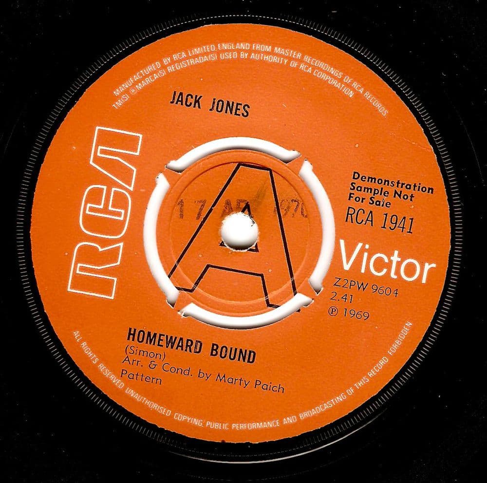 JACK JONES Homeward Bound Vinyl Record 7 Inch RCA Victor 1970 Demo