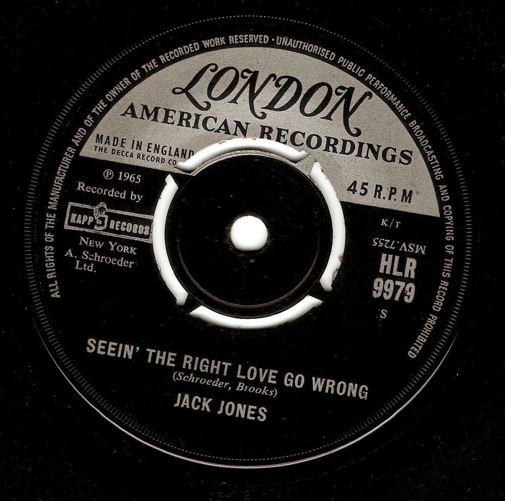 JACK JONES Seein' The Right Love Go Wrong Vinyl Record 7 Inch London 1965