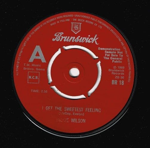 JACKIE WILSON I Get The Sweetest Feeling Vinyl Record 7 Inch Brunswick 1975 Demo