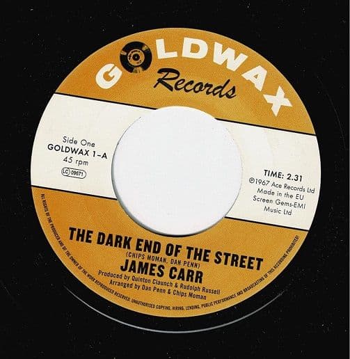 JAMES CARR The Dark End Of The Street Vinyl Record 7 Inch Goldwax 2017