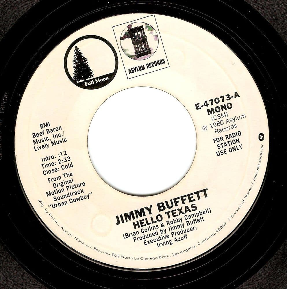JIMMY BUFFETT Hello Texas Vinyl Record 7 Inch US Asylum 1980 Promo