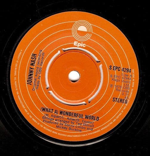 Johnny Nash (What A) Wonderful World Vinyl 7 Inch Earth Records