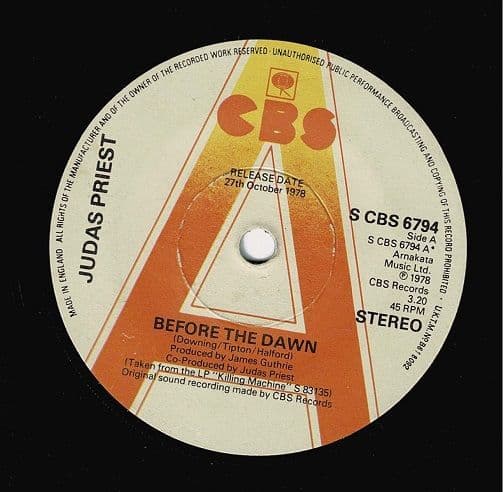 JUDAS PRIEST Before The Dawn Vinyl Record 7 Inch CBS 1978 Promo