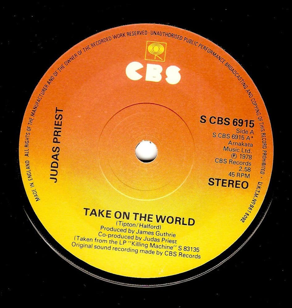 JUDAS PRIEST Take On The World Vinyl Record 7 Inch CBS 1978