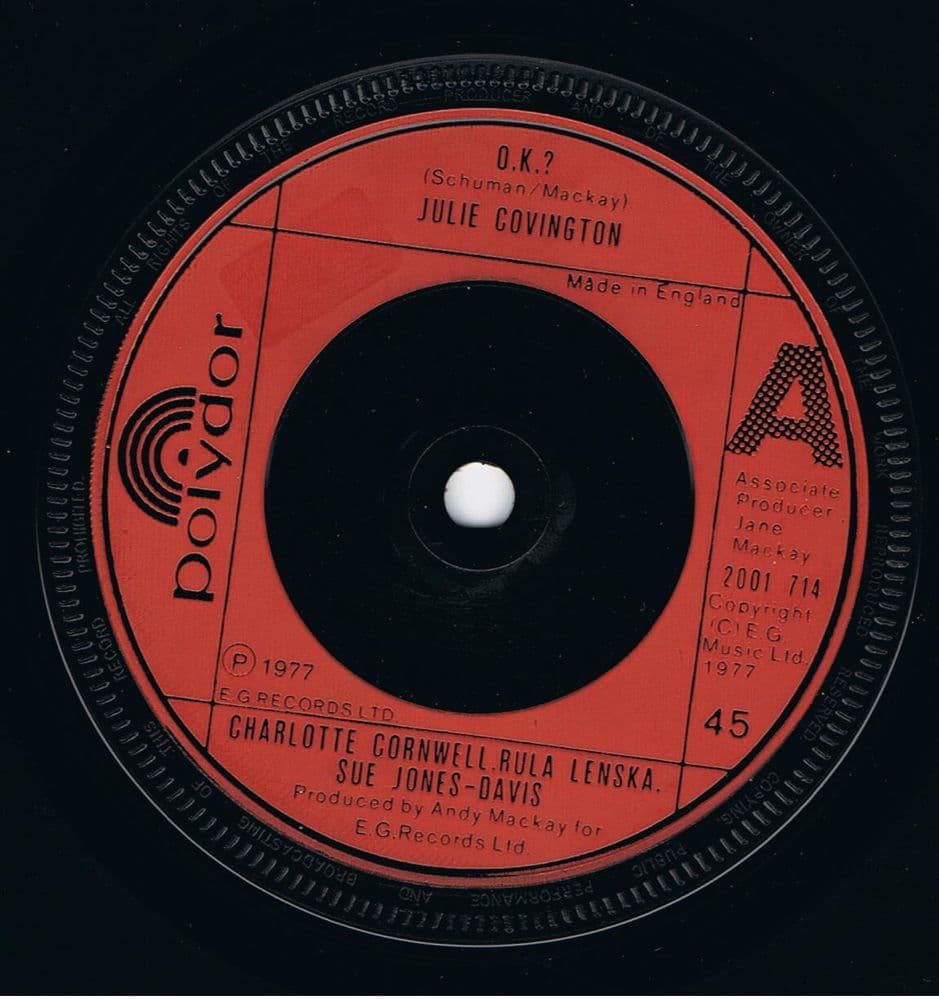 JULIE COVINGTON O.K. Vinyl Record 7 Inch Polydor 1977