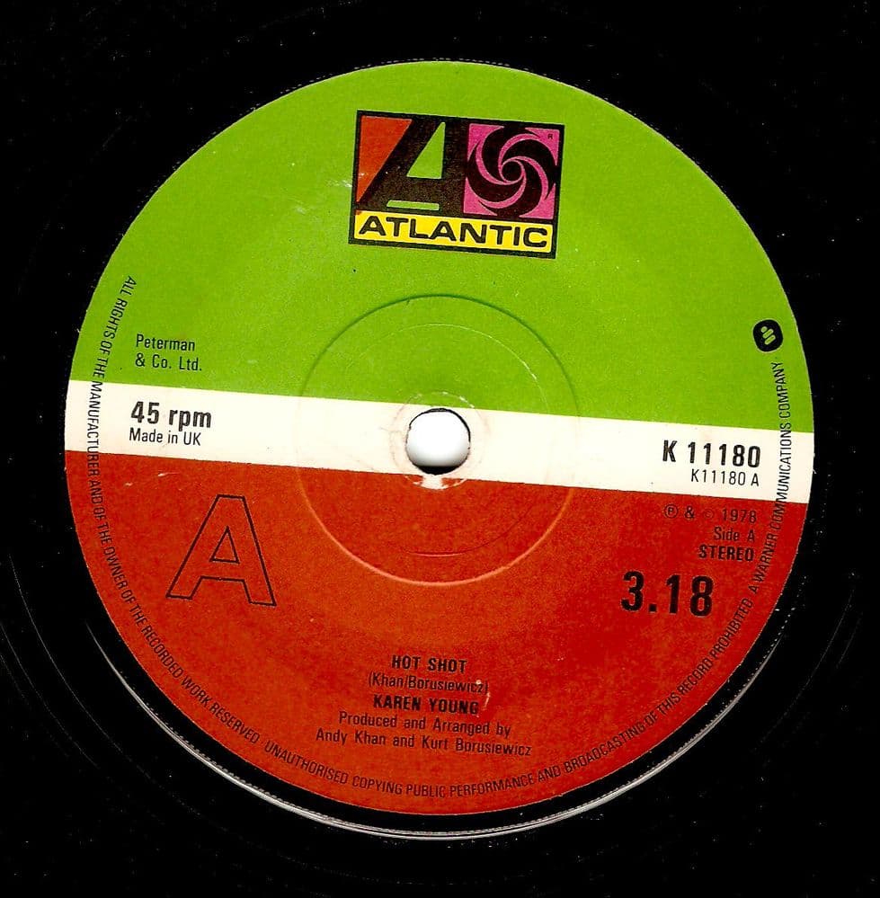 KAREN YOUNG Hot Shot Vinyl Record 7 Inch Atlantic 1978