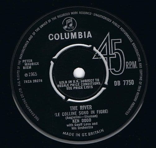 KEN DODD The River Vinyl Record 7 Inch Columbia 1965