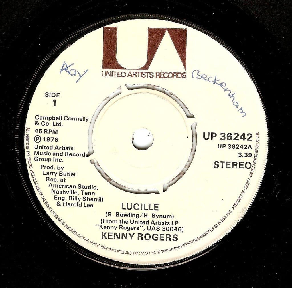 KENNY ROGERS Lucille Vinyl Record 7 Inch United Artists 1977