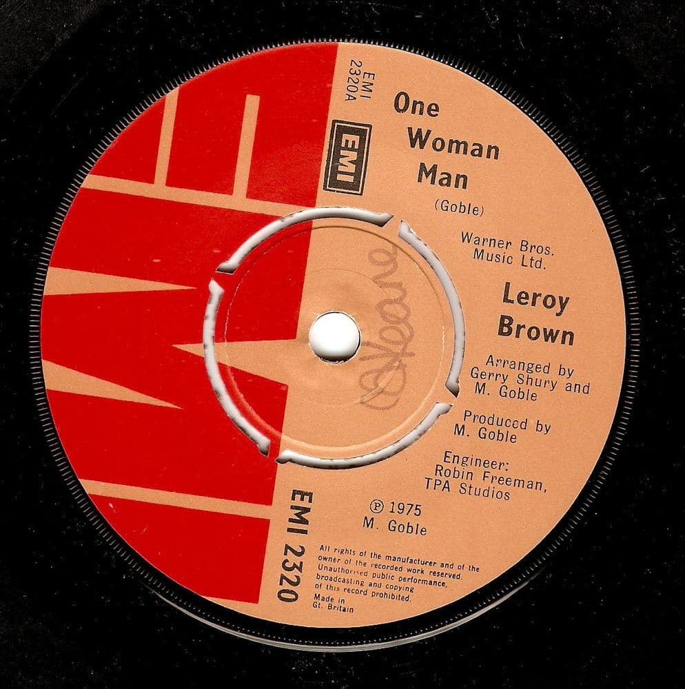 LEROY BROWN One Woman Man Vinyl Record 7 Inch EMI 1975
