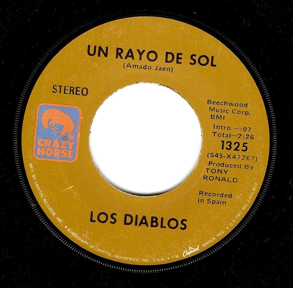 LOS DIABLOS Un Rayo De Sol Vinyl Record 7 Inch US Crazy Horse 1970