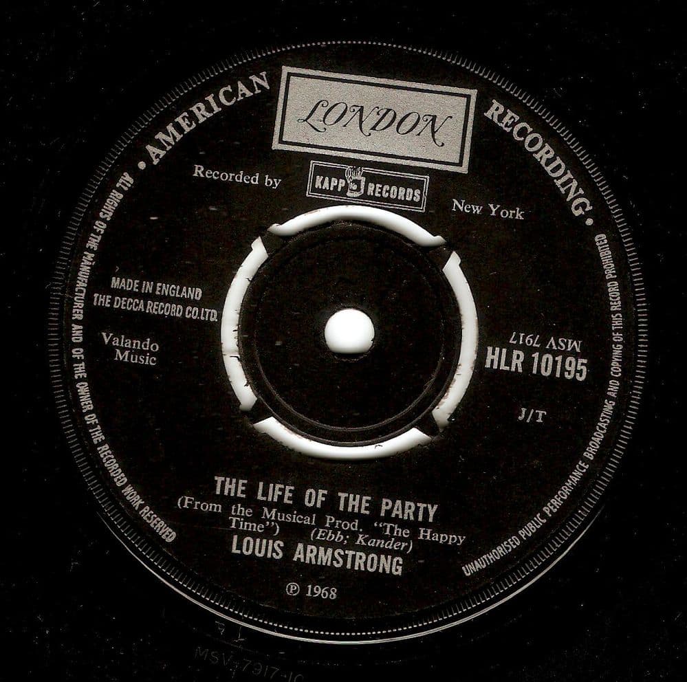 LOUIS ARMSTRONG The Life Of The Party Vinyl Record 7 Inch London 1968